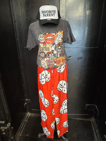 SATIN DICE WIDE-LEG TROUSERS